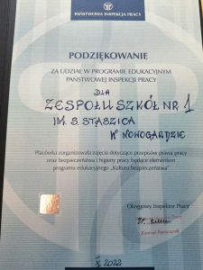 Podziękowania dla ZS 1