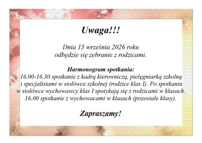 15 września 2026 - zebranie z rodzicami